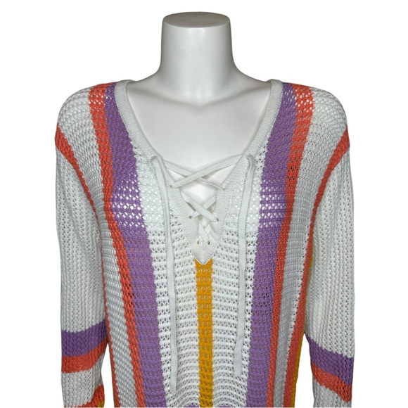 Torrid Open Stitch Boho Sweater Swim Cover Top Tunic 2X Crochet Fringe Striped - Picture 5 of 10